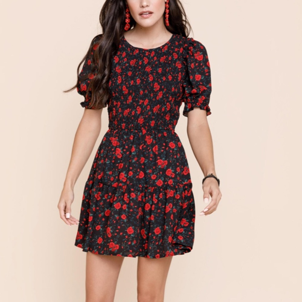 Francesca’s Floral Smocked Mini Dress